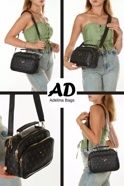 حقيبة يد وكتف سوداء منقوشة نسائية