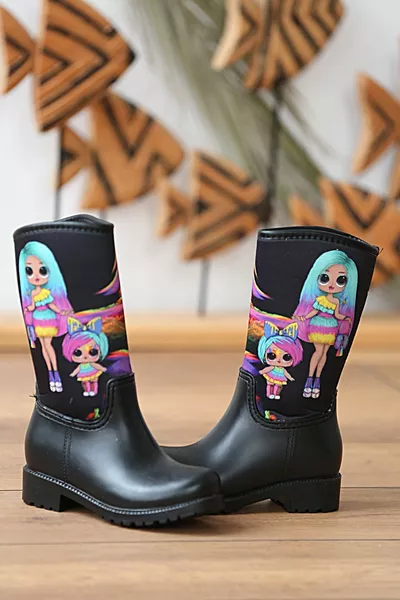 أسود لول دمية أفخم ماء بنات للبنين للجنسين للجنسين أطفال أحذية المطر أحذية