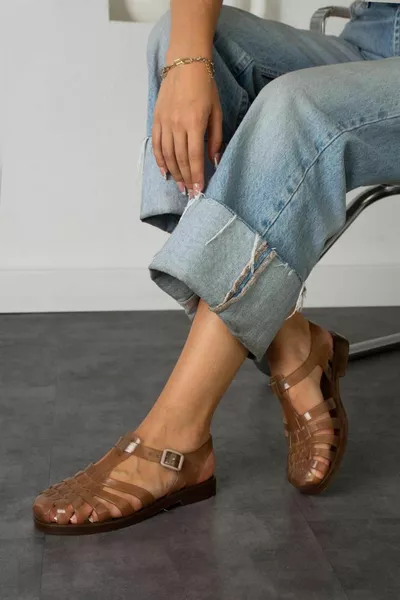 روبي شفاف حزام بني تفاصيل المرأة الصنادل