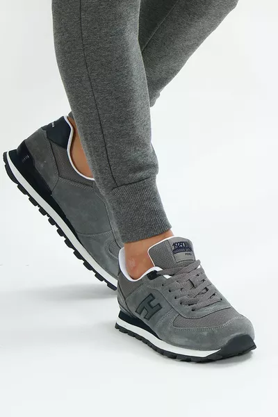 بيرو جلد طبيعي رمادي أحذية رياضية رجالية