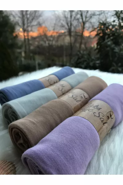 طقم شال ممشط 4 قطع (أزرق دنيم - رمادي فاتح - قهوة بالحليب - ليلى)