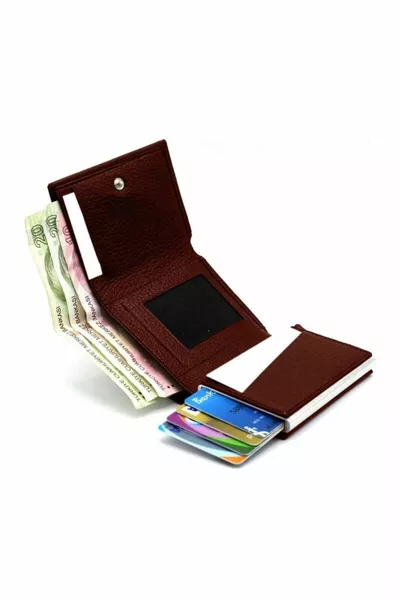 Мужской механизм из искусственной кожи Бордовый держатель для карт Кошелек Портфель