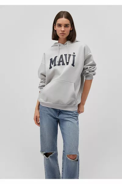 Logo Printed Hooded Grey Sweatshirt 