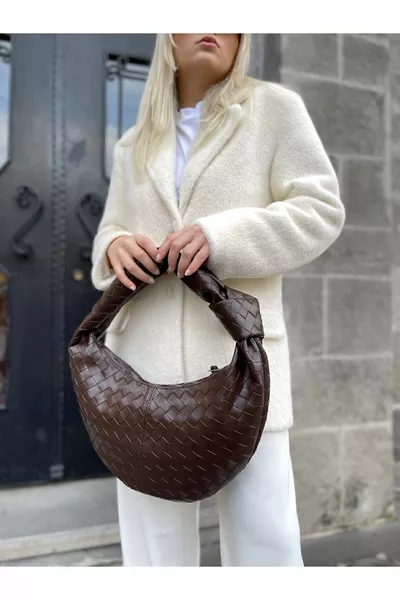 Женская вязальная сумка горького кофе с узлом на руку