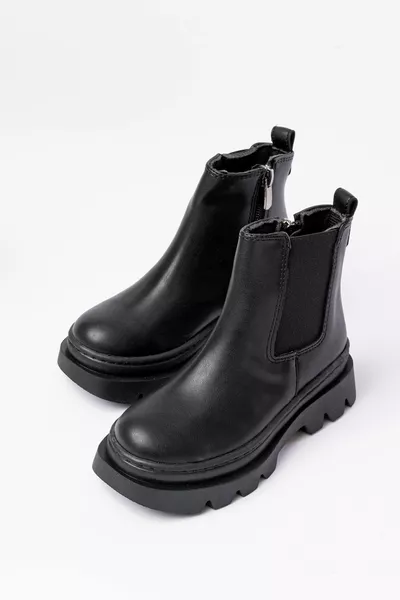 حذاء بناتي أسود بكعب عالٍ مع رباط وسحاب ونعل غير قابل للانزلاق