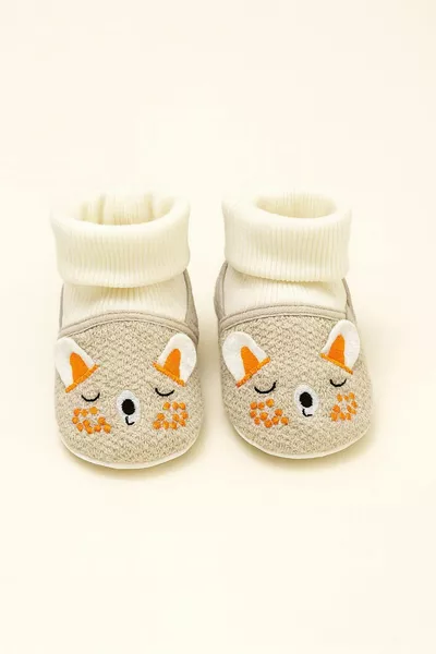 Beige Soft Sock Knit Baby Booties First Step Non-Slip Sole