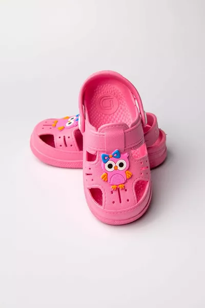 Chaussons rose à semelle souple antidérapante avec motif hibou