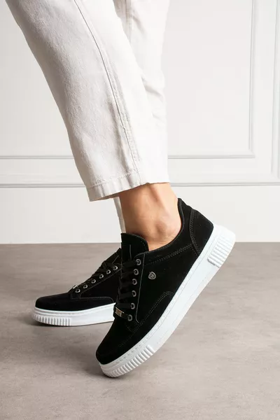 Veloursleder Bequemer Schnitt Schwarz Weiß Herren Sneaker Schuhe 