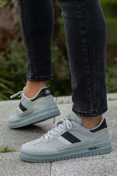 Herren graue schwarze Sneaker mit Schnürung, täglich tragbar, orthopädisch, geruchsfrei, rutschfest, stilvoll und bequem