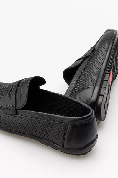 حذاء لوفر رجالي أسود من الجلد الطبيعي مريح يومي بجِللي