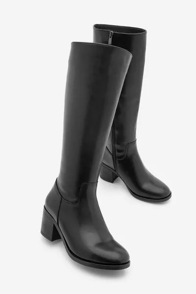 حذاء نسائي بكعب عالٍ، طويل يصل تحت الركبة، بسحاب، يومي وكلاسيكي، Yovar أسود