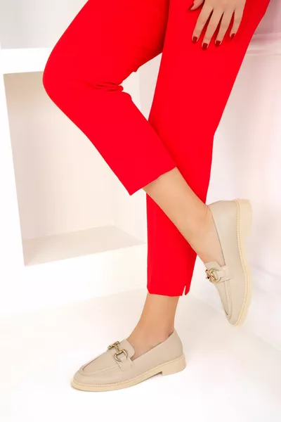 BEIGE Damen Loafer Schuhe 