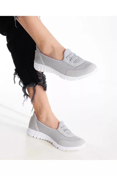 Chaussures de sport pour femmes, gris pierre et blanc, sans lacets, confortables, légères, avec semelle épaisse en mousse mémoire, décontractées pour la marche et le quotidien