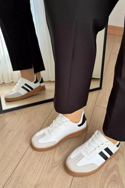 Baskets quotidiennes unisexes pour femmes, hommes et enfants, à semelle anatomique confortable et à rayures, couleur blanche