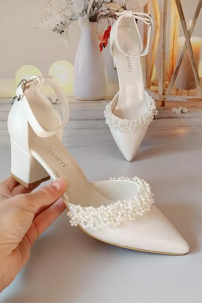 حذاء عروس نسائي بشرة اللؤلؤ بطول 5 سم