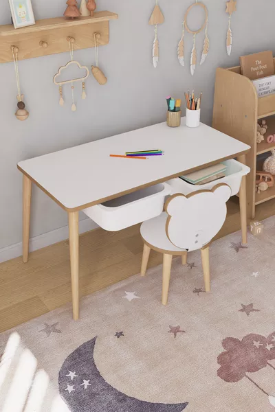 Tavolo da Gioco per Bambini con Attività, 1 Sedia e Cassetto - Panda