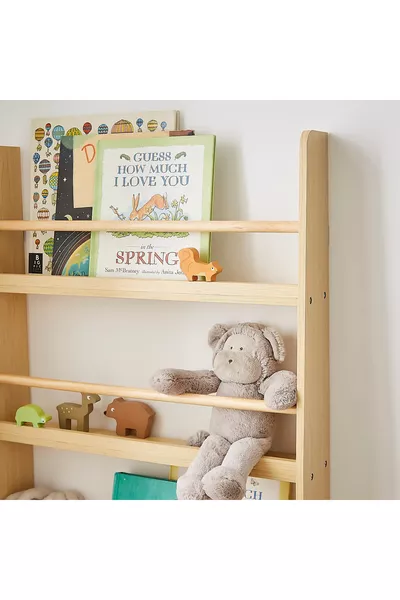 Mensola da Parete per Attività Montessori in Legno Naturale di Pino per Cameretta Bambini, Asilo e Scuola Materna, Biblioteca Montessori