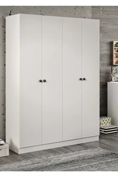 دولاب أبيض من خشب الأكاسيا بأربعة أبواب وتسعة أقسام