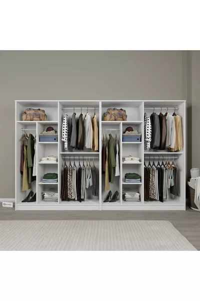 Kardelen Series Matte White 8-Door -Shelf  Cm Wardrobe - wardrobe set