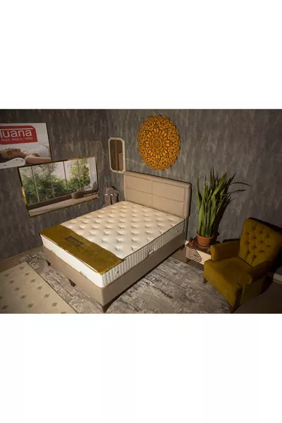 سرير قاعدة جلد بيج