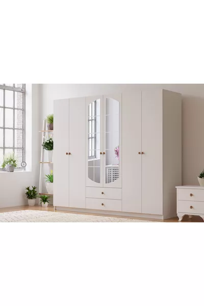 Ecem Wardrobe with 6 Doors, 2 Drawers, and Mirror