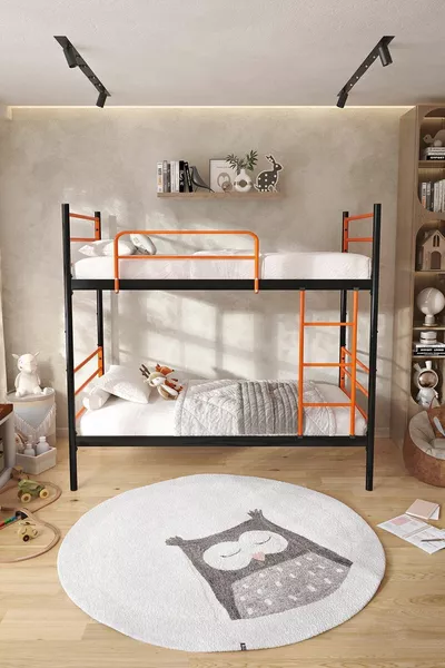 سرير بطابقين تريند مناسب للمرتبة باللون البرتقالي مع معدن قابل للفصل