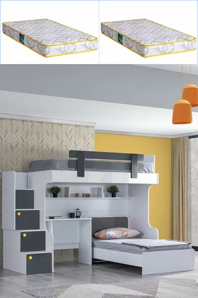 Двухъярусная кровать Metris с письменным столом и 2 матрасами Comfort