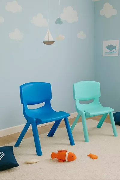 كرسيان للأطفال لرياض الأطفال من البلاستيك الصلب - تركواز/أزرق