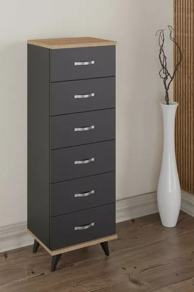  Belinda 6 Çekmeceli Şifonyer Antrasit Gri Komodin