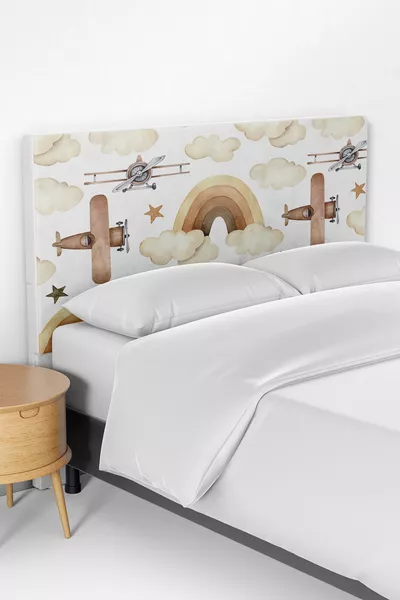 Brown Airplane Pattern Children's Bed Base Headboard Cover
