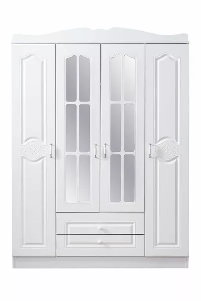 خزانة ملابس، دولاب من MDF كونتري نورث بأربعة أبواب، أبيض