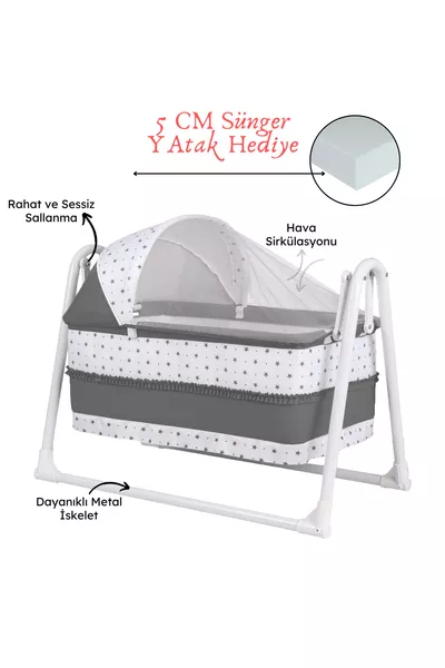 سرير هزاز فاخر محمول بسلة وقماش مغطى مع مرتبة إسفنجية بسمك 5 سم