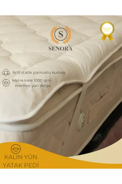 % Merinos Doğal Kuzu Yünü Kalın Yatak Pedi & Şiltesi  grm