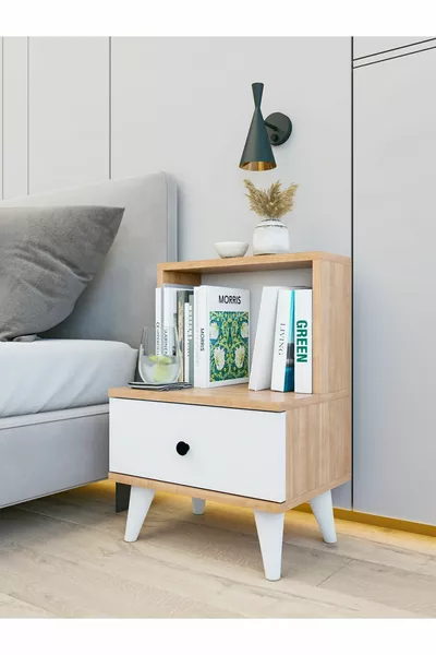 Nachtkastje Glanzend Wit-Marbella Met Lade en Plank Slaapkamer