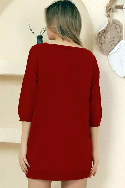 Pull-over basique en tricot ample, col en V, manches mi-longues, dos long, devant court avec fentes, coupe décontractée, saisonnier