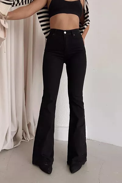 Jean femme noir taille très haute stretch flare style espagnol