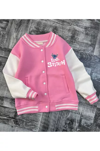 Lilo & Stitch Kids' White College Jacket with Back Print, Thick 3-Ply Fabric