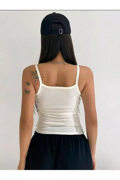 Дамски потник с бели и черни тънки презрамки, 3 броя, дамски потник Crop Kaşkorse, спортен потник Crop 