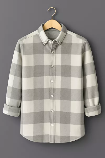 Мужская бело-серо-клетчатая рубашка в стиле лесоруба – свободный крой, новая зимняя модная коллекция