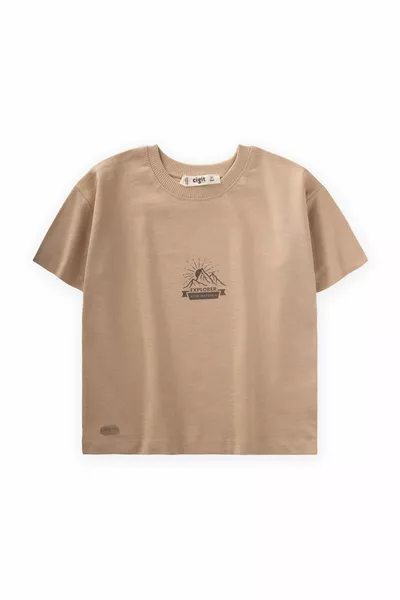 تي شيرت بطبعة جبل للأطفال من 2 إلى  سنوات باللون البيج