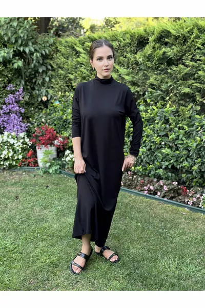 Abito interno in viscosa di cotone con collo alto, fodera, abito lungo in cotone, abito base da indossare sotto