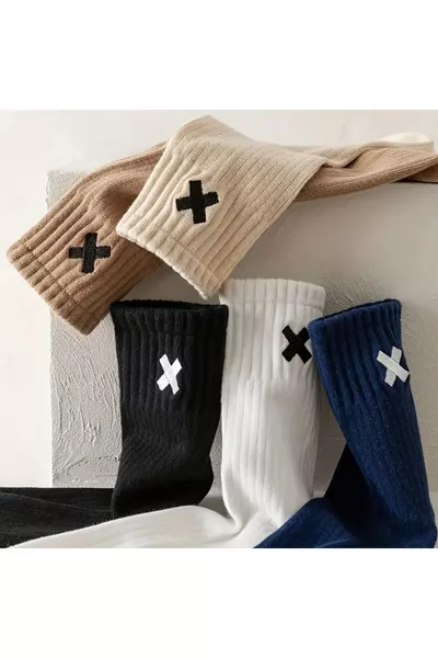 جوارب تنس طلابية بطباعة مزدوجة متقاطعة 5 أزواج