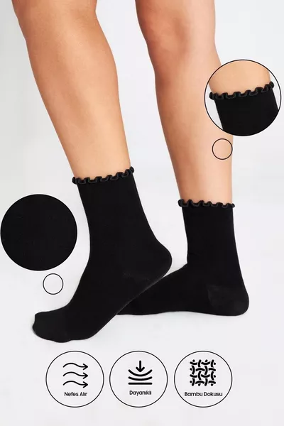 Bambu Dames Zwarte Ruffle Zonder Elastiek Naadloze Dames Sok 3-pack Zwart / Laat Geen Sporen Achter / Niet strakke Sokken