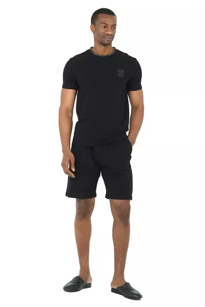طقم شورت من قماش ديس ريلاكسد % قطن، % إيلاستان - أسود - سلسلة عالية الجودة