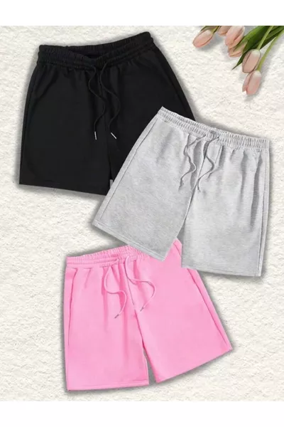 Lot de 3 Shorts Rose Gris Noir