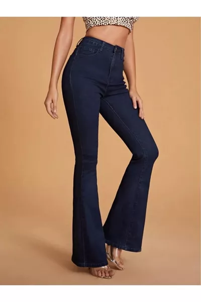 Lina Dark Blue Spanish Flare Jeans High Waist Power Lycra Denim Pants