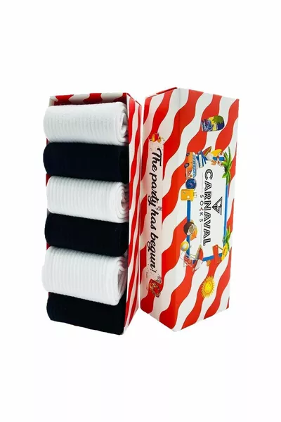 6 Pcs Black and White Unisex Sports Socks Box