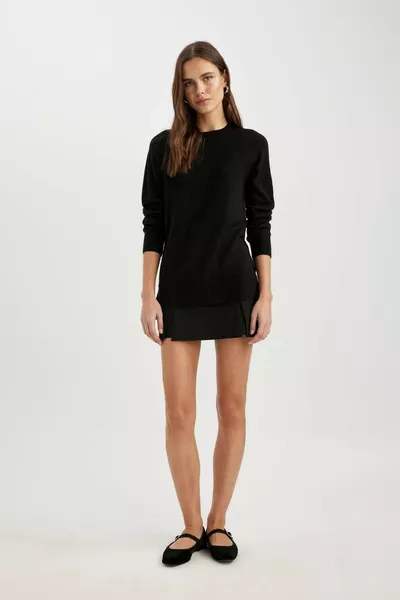 Вязаный свитер с мягкой текстурой, круглый воротник, реглановые рукава, базовый, однотонный WN