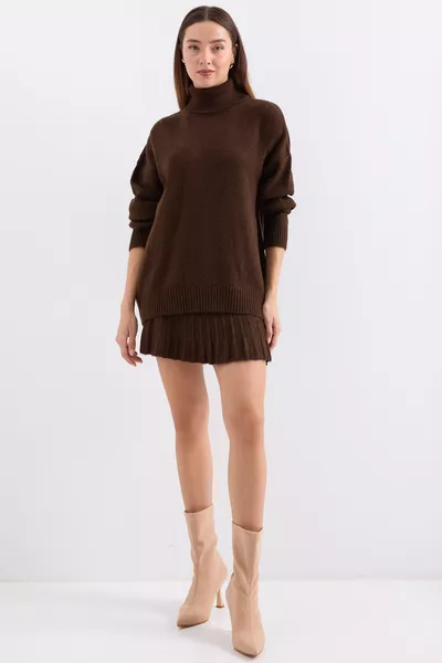  Sweater Skirt Knit Two-Piece Set - Brown