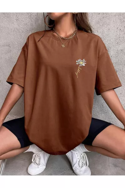T-Shirt mit Gänseblümchen-Motiv aus sommerlicher Baumwolle, Oversize-Schnitt